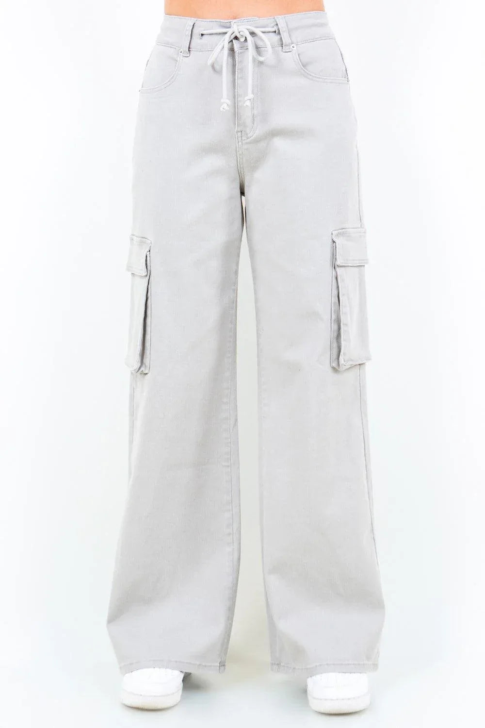 American Bazi Drawstring Wide Leg Cargo Pants - DAVERRI FASHIONS