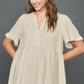 Umgee Full Size Raw Hem Notched Babydoll Linen Blouse Plus Size OATMEAL Blouses