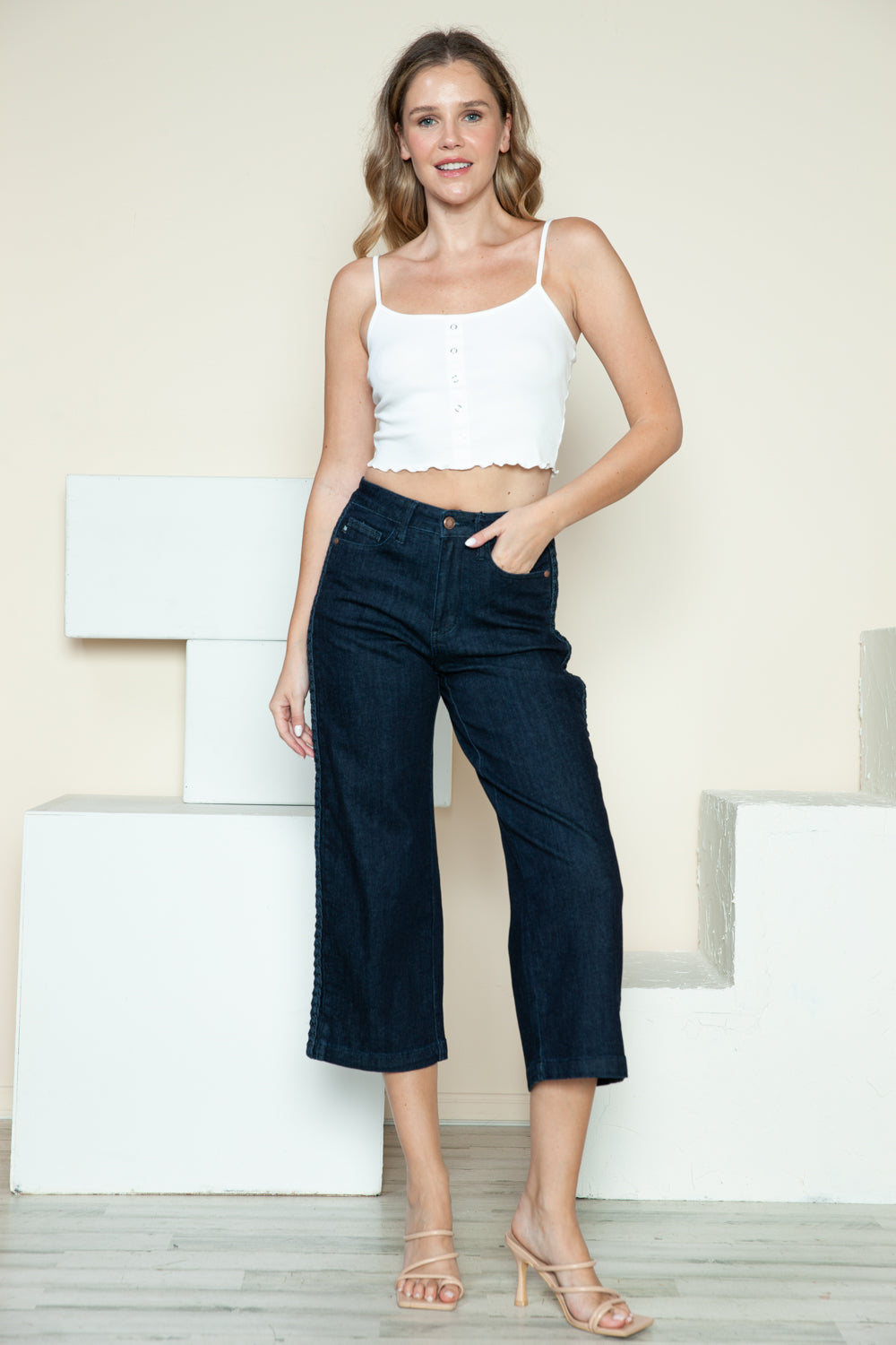 Judy Blue Full Size Side Seam Braid Detail Crop Wide Leg Jeans Jeans
