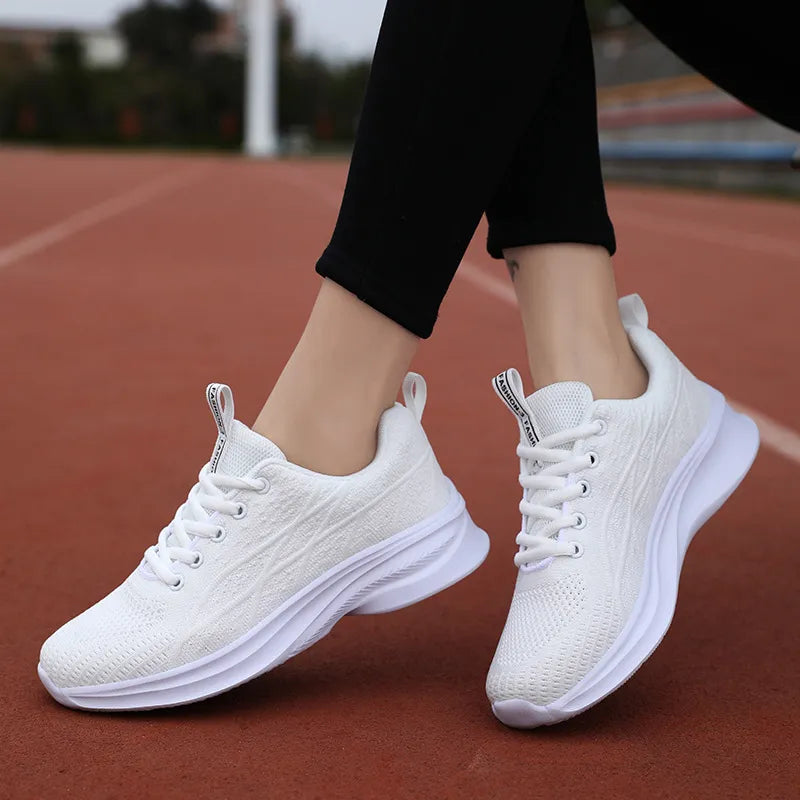 White Breathable Mesh Lace Up Athletic | Sneakers Daverri Fashions