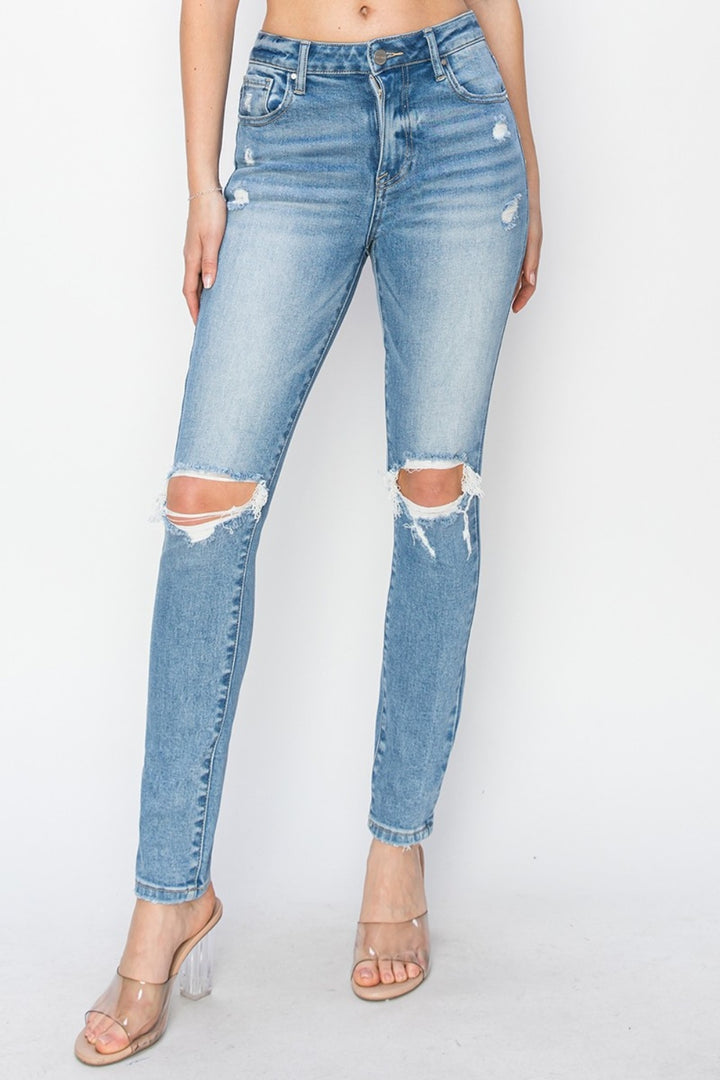 Risen Full Size High Rise Knee Distressed Skinny Jeans Jeans