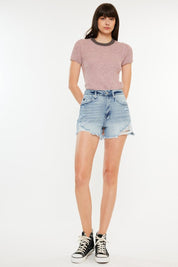 Kancan Distressed High Waist Denim Shorts with Pockets | Denim Shorts Daverri Fashions