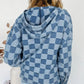 Checkered Half Zip Denim Hoodie Top - DAVERRI FASHIONS