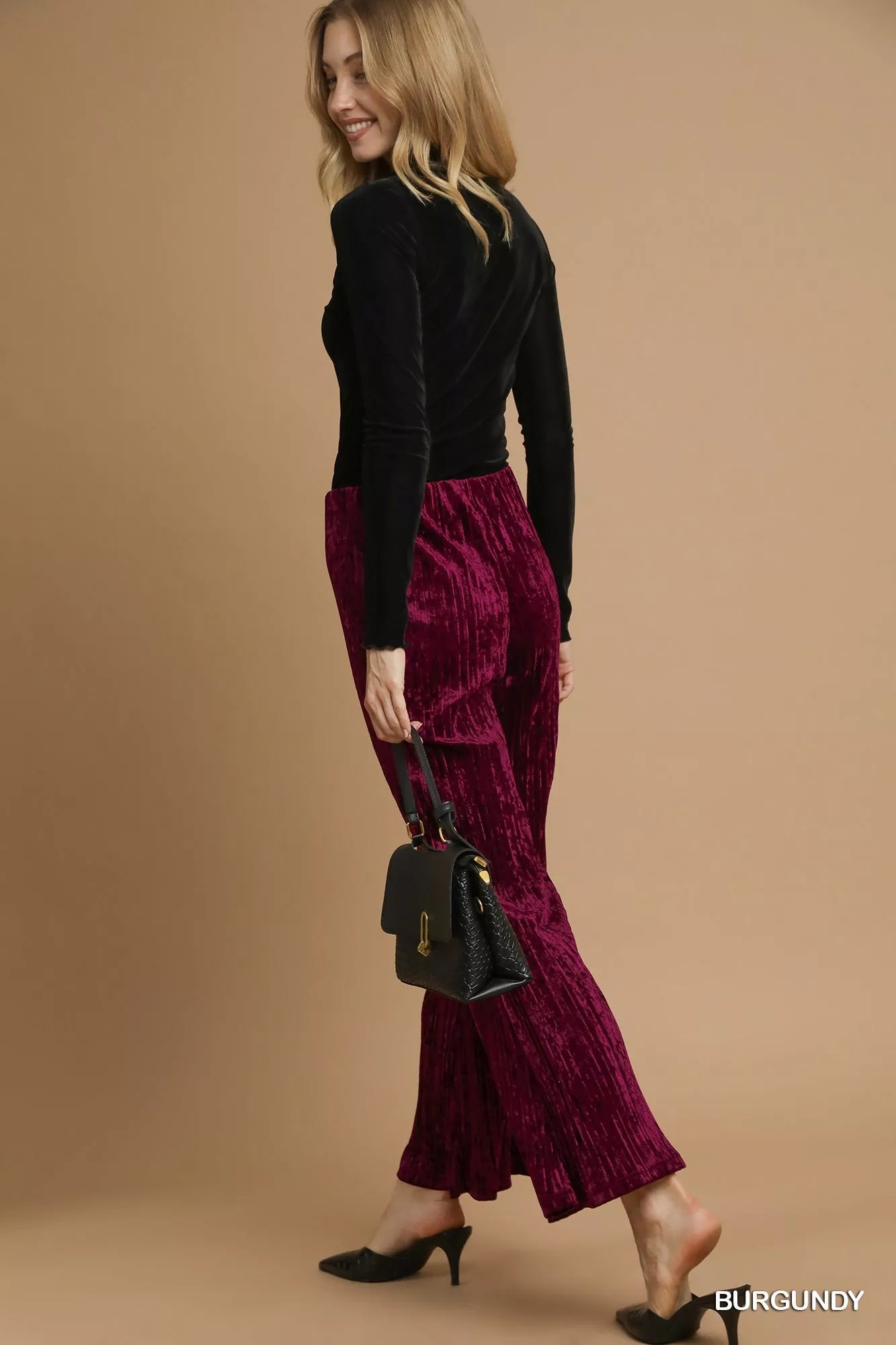 Umgee Velvet Pleated Wide Leg Pants | Pants Daverri Fashions