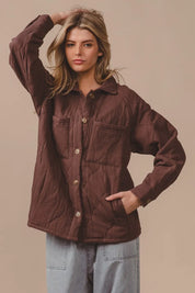 BiBi Quilted Wrinkle Gauze Long Sleeve Shacket | Daverri Fashions