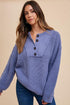 Annie Wear Half Button Ribbed Hem Sweater Light Indigo M Sweaters