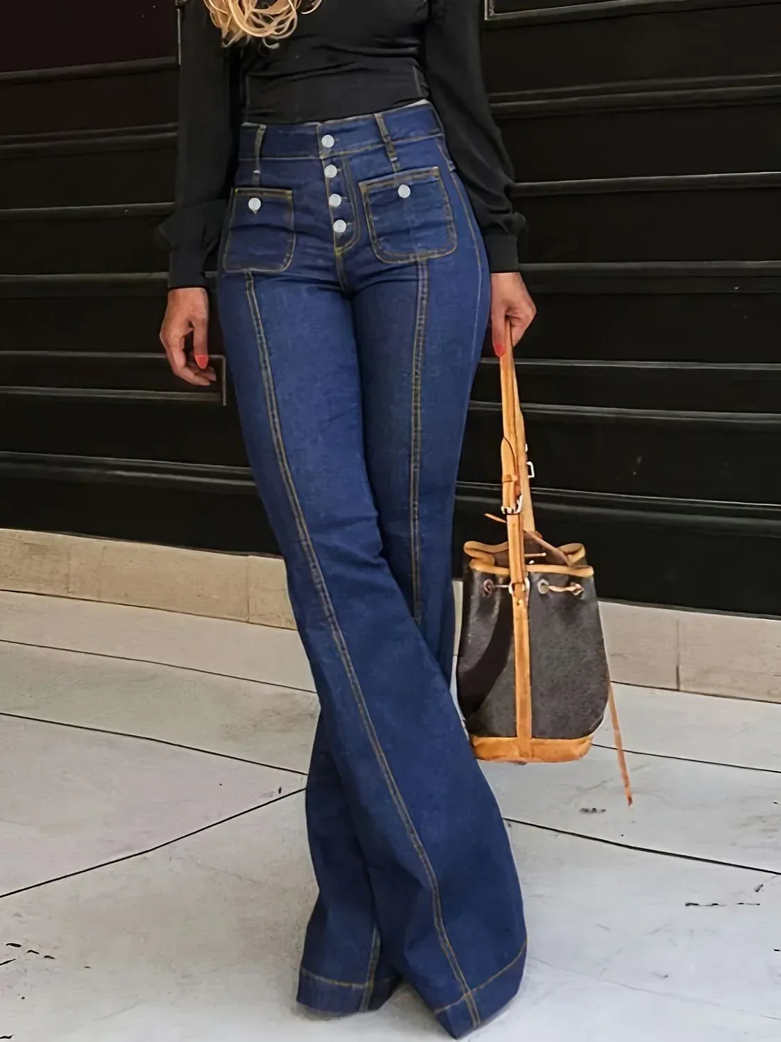 Flare Jeans with Pockets - DAVERRI FASHIONS