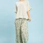 Umgee linen frayed hem scallop top in oatmeal with green paisley pants