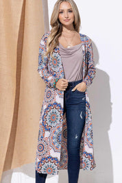 Aztec S And The Why Printed Kimono Open Front Longline Cardigan | Cardigans Daverri Fashions