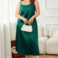 Emerald green satin plus size tie-shoulder midi night dress