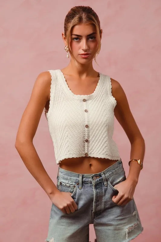 SO ME Chevron Pattern Buttoned Front Lightweight Tank Top Tank Tops