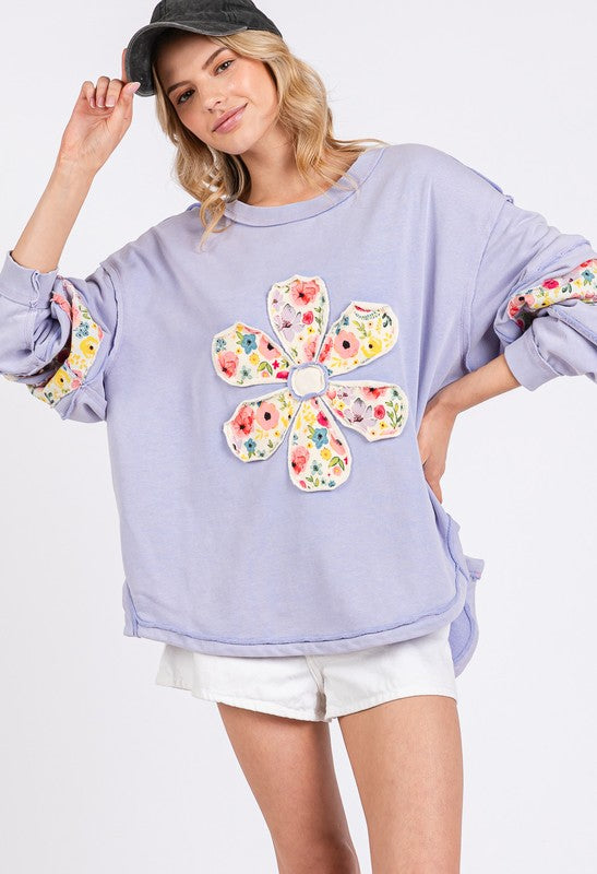 SAGE + FIG Daisy Patch Applique Long Sleeve Sweatshirt Sweatshirts