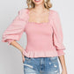 GeeGee Full Size Ruffled Smocked Frill Square Neck Top Plus Size Tops