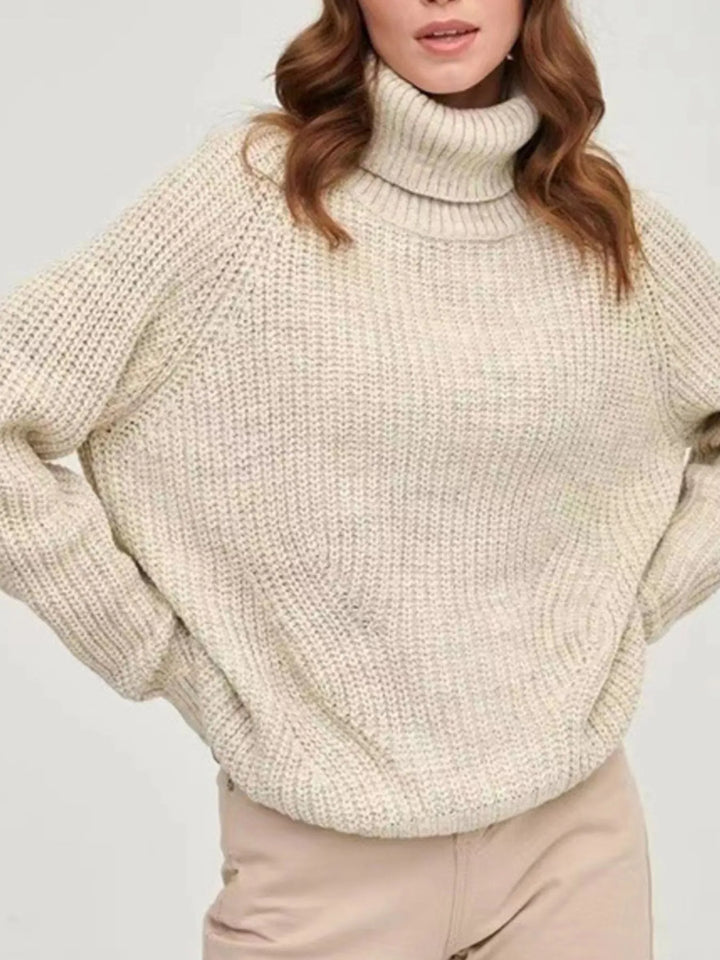 Beige Turtleneck Long Sleeve Sweater | Sweaters Daverri Fashions