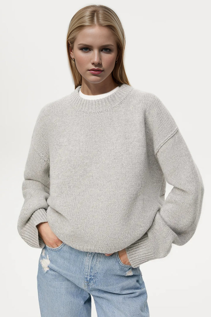 Basic Bae Round Neck Dropped Shoulder Sweater Light Gray One Size Sweaters