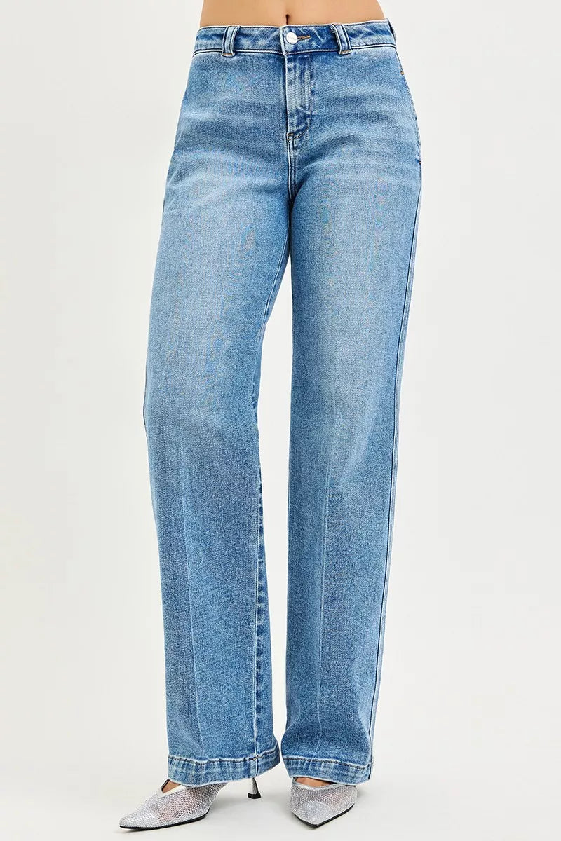 RISEN Slouchy Straight light-wash blue high-rise denim jeans
