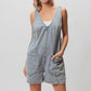 BiBi Patch vintage washed denim shortall with light-wash overalls, v-neckline and front pockets
