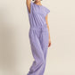 HYFVE Back Keyhole Round Neck Cap Sleeve Drawstring Jumpsuit Lavender Jumpsuits