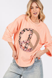 SAGE + FIG Floral Peace Patch Round Neck Top