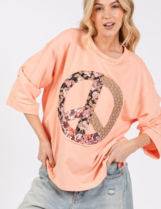 SAGE + FIG Floral Peace Patch Round Neck Top