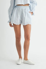 MABLE Long Sleeve Scallop Blouse and Shorts Set | Outfit Sets Daverri Fashions