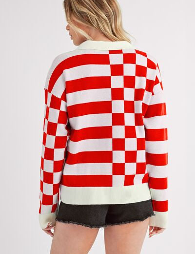 Aemi + Co Striped & Checkered Drop Shoulder Sweater