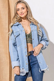 And The Why Button Front Flap Pocket Ripped Denim Jacket | Denim Jackets Daverri Fashions