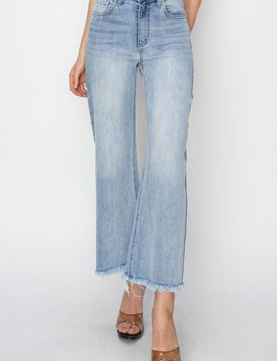 RISEN High Rise Crop Wide Fray Hem Jeans Light