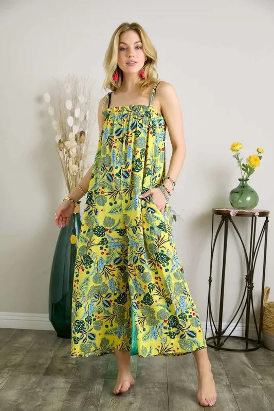 ADORA Elastic Detail Tropical Jumpsuit YELLOW Jumpsuits