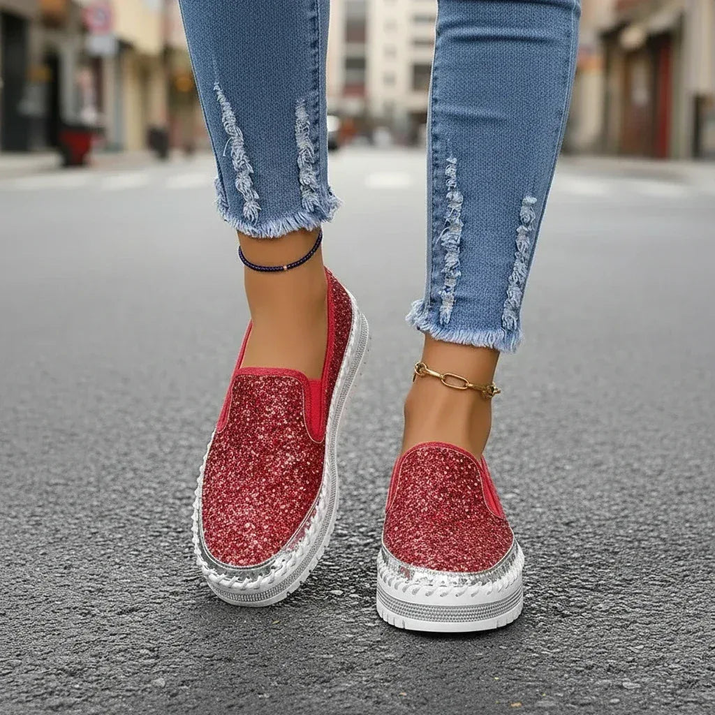 Rhinestone Round Toe Platform Loafers - DAVERRI FASHIONS