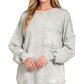 Zenana Halo light grey distressed sweatshirt with front pocket ruched cuffs