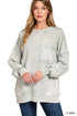 Zenana Halo light grey distressed sweatshirt with front pocket ruched cuffs