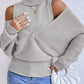 Waffle Knit Cold Shoulder Turtleneck Sweater - DAVERRI FASHIONS
