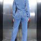 Distressed Long Sleeve Denim Jumpsuit - DAVERRI FASHIONS