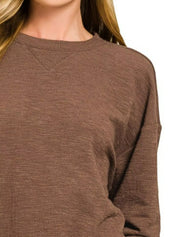 Zenana Slub Long Sleeve Top and Shorts Set | Loungewear Sets Daverri Fashions