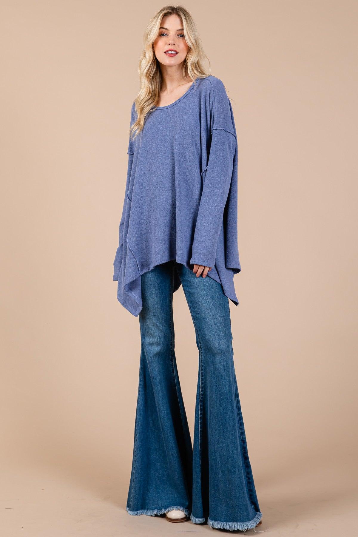 Ces Femme Asymmetrical Long Sleeve top - DAVERRI FASHIONS