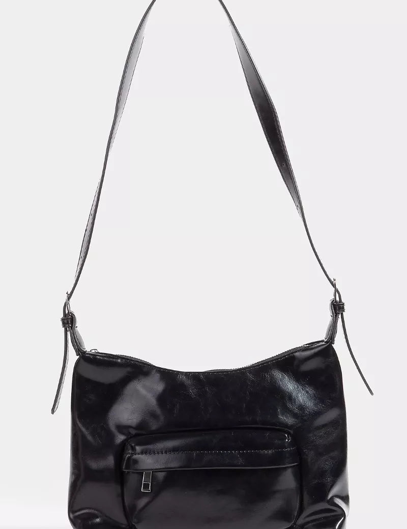 BK one size Fame Glossy Faux Leather Shoulder Bag | Handbags Daverri Fashions