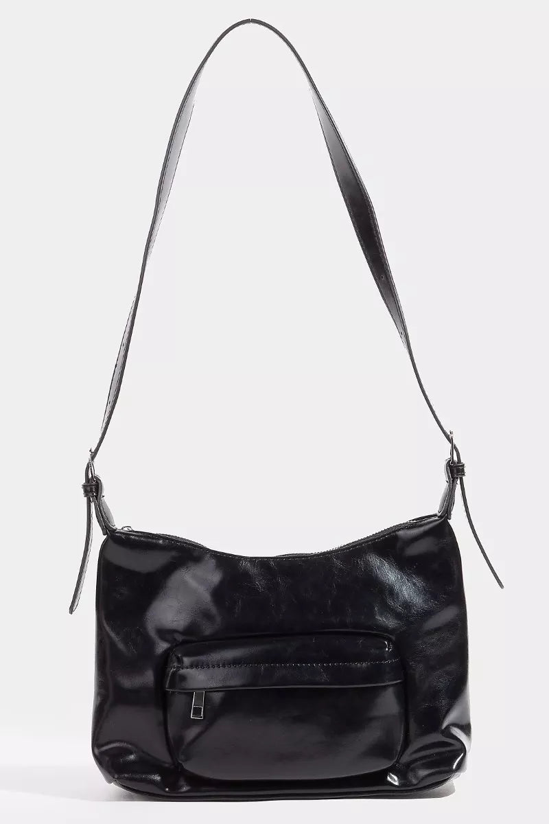 BK one size Fame Glossy Faux Leather Shoulder Bag | Handbags Daverri Fashions