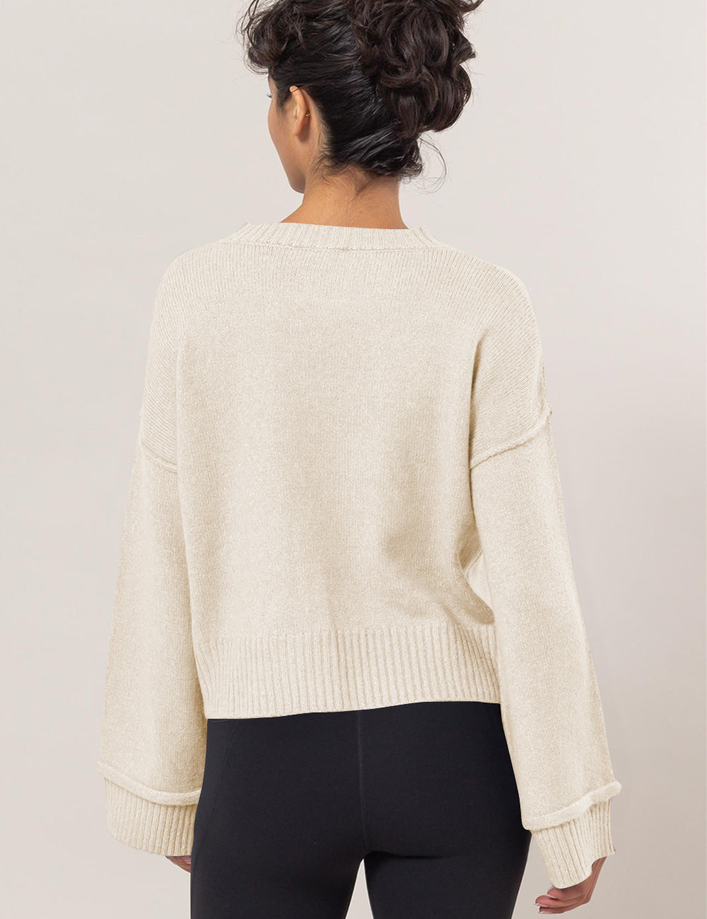 HYFVE Round Neck Dropped Shoulder Ribbed Sweater Tops