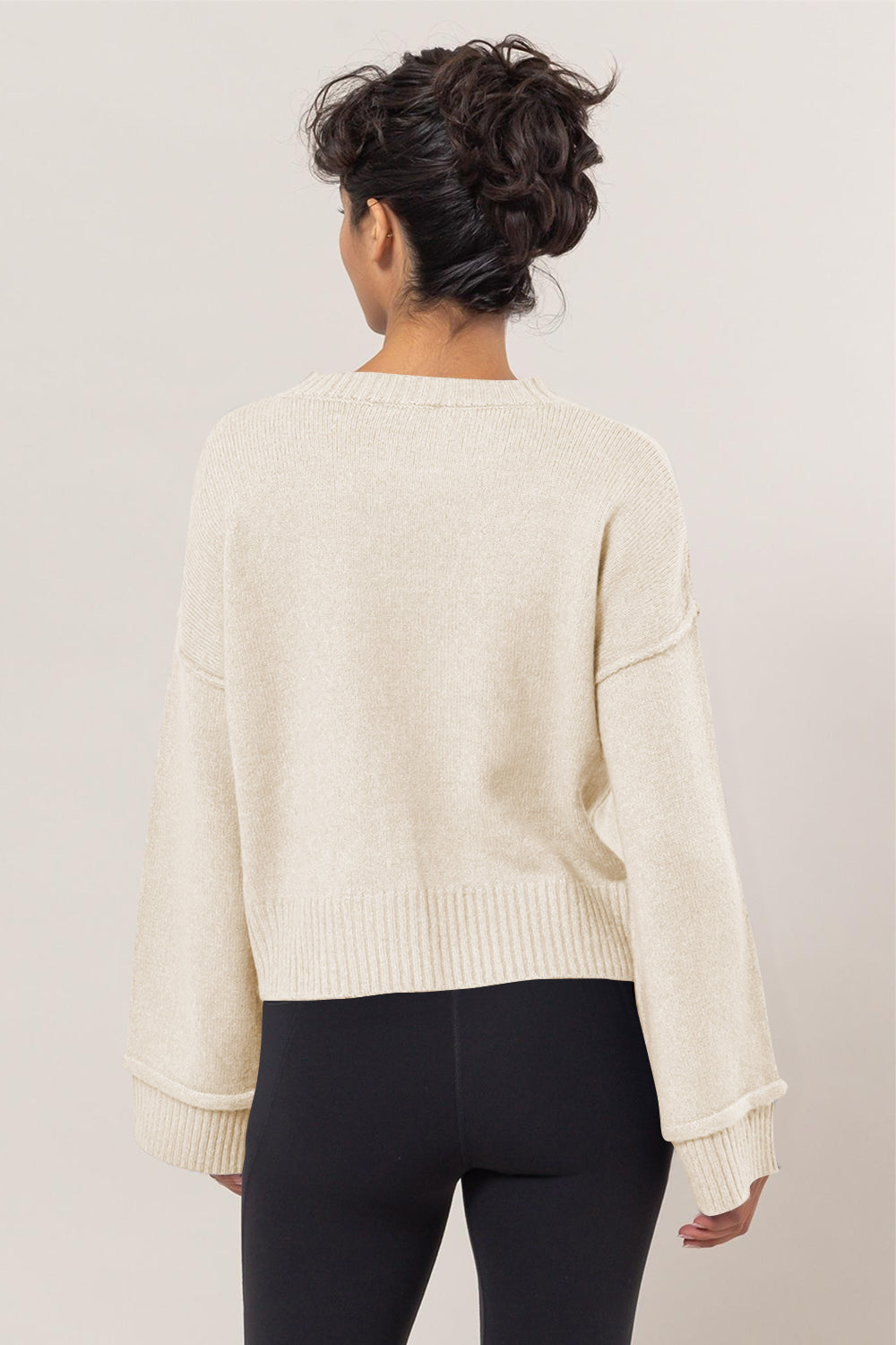 HYFVE Round Neck Dropped Shoulder Ribbed Sweater Tops