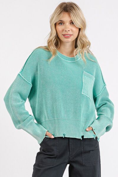 Mittoshop Distressed Hem Round Neck Dropped Shoulder Sweater Sweaters