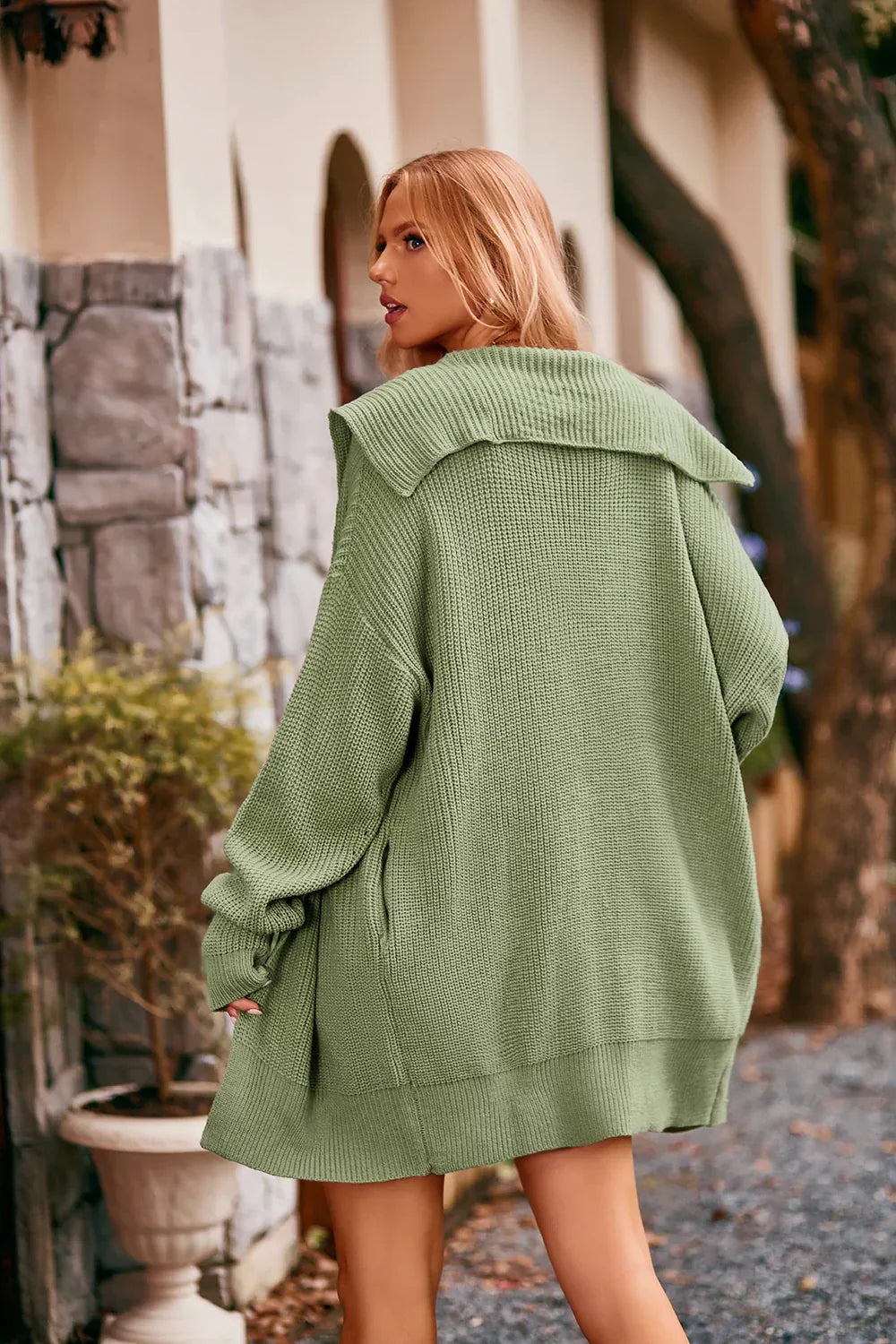 Collared Neck Button-Up Cardigan with Pockets - DAVERRI FASHIONS