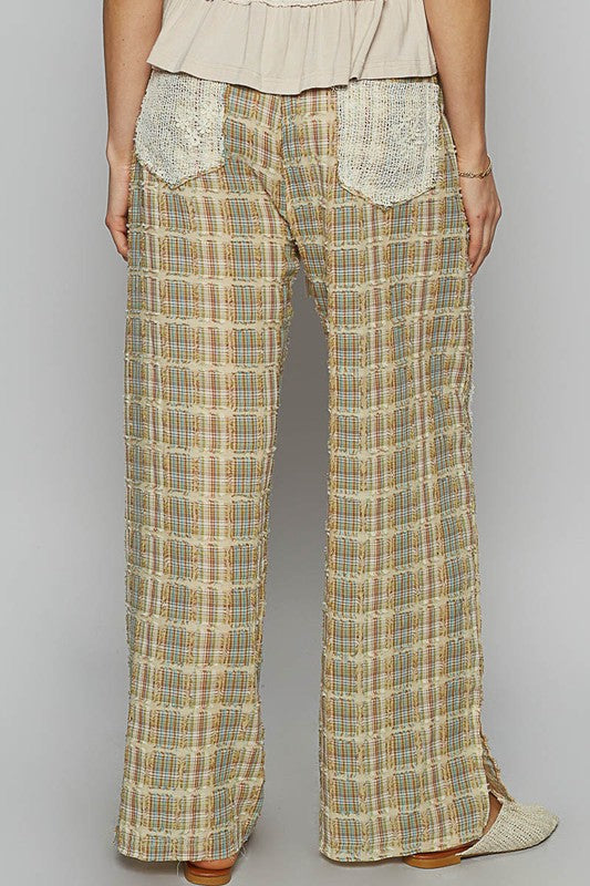 POL Lace Trim Drawstring Checkered Wide Leg Pants Pants