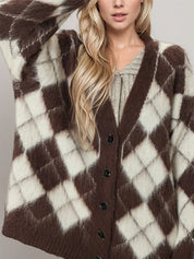 Plaid V-Neck Button Up Cardigan | Cardigans Daverri Fashions
