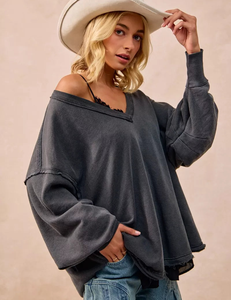 BiBi Mineral Washed French Terry Oversized Sweatshirt | Sweatshirts Daverri Fashions