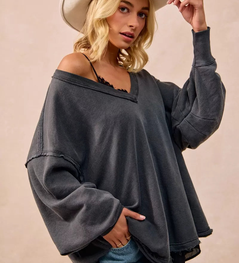 BiBi Mineral Washed French Terry Oversized Sweatshirt | Sweatshirts Daverri Fashions
