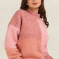 VERY J Color Block Mock Neck Drop Shoulder Sweater Pink - DAVERRI FASHIONS