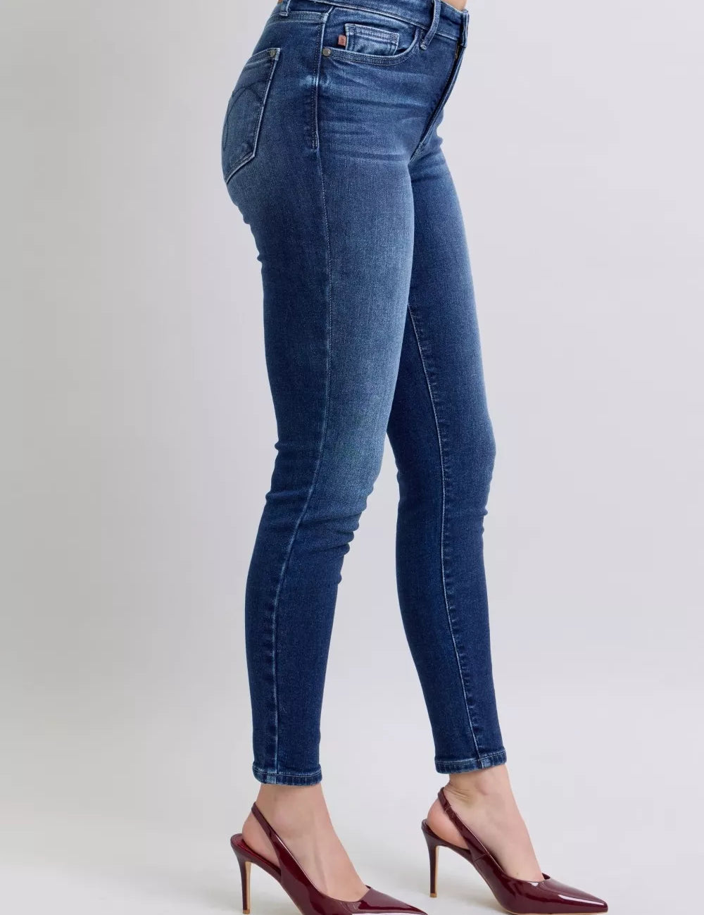 Dark blue high-waisted Judy Blue distressed skinny jeans plus size