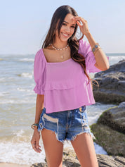Ruffled Square Neck Half Sleeve Blouse | Blouses Daverri Fashions