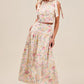SO ME Floral Printed Woven Shoulder Bow Tie Top and Skirt Set Outfit Sets
